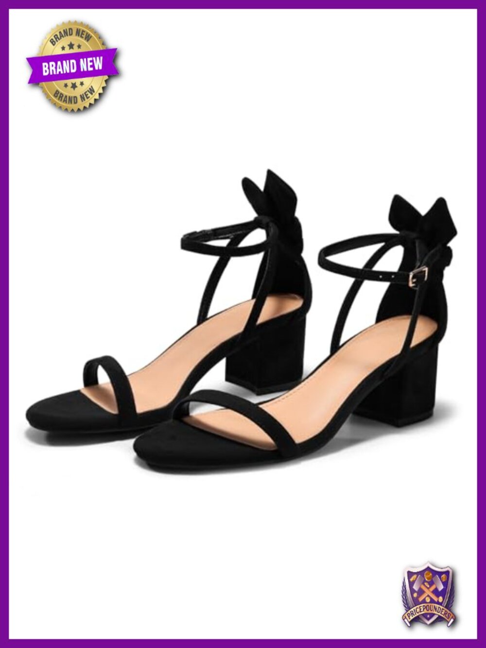 Women's Chunky Low Heels Open Toe Strap Sandals Bow Ankle Strap Dress Shoes